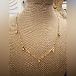 Diamonique Gold Tone Necklace with Crystal Accents 18”